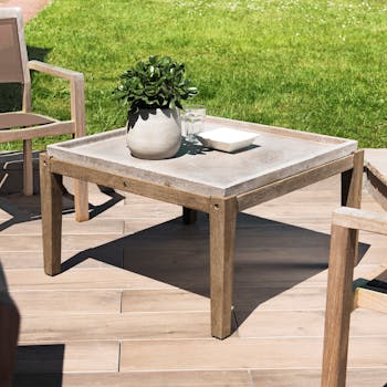 Table basse jardin acacia béton forme carrée GM SUMMER