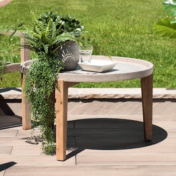 Table basse jardin acacia béton forme ronde GM SUMMER
