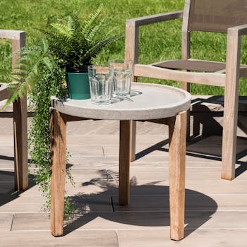 Table basse jardin acacia béton forme ronde PM SUMMER