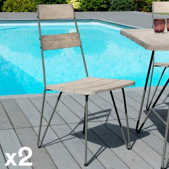 Lot de 2 Chaises Jardin Teck Acier DETROIT ref. 30020813