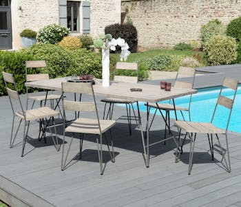 Salon de Jardin Table Teck 200x90cm + 6 chaises DETROIT ref. 30020821
