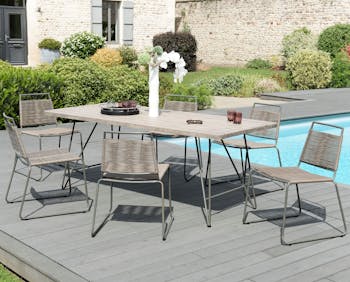 Salon de Jardin Table Teck 200x90cm + 6 chaises Jardin DETROIT ref. 30020823
