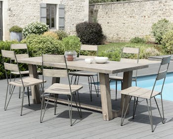 Salon de Jardin Teck Acier Table 200x90cm + 6 chaises DETROIT ref. 30020825