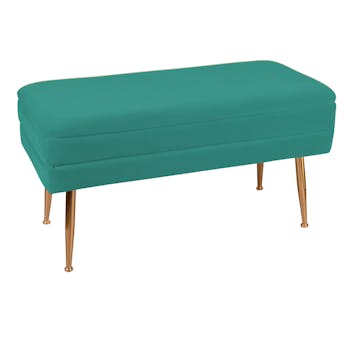 Banquette 2 places tissu vert pieds dorés