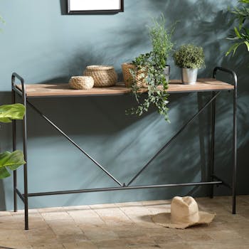 Console bois de sapin en marqueterie et métal BOSTON