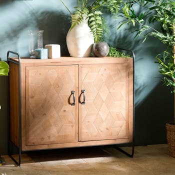 Petit buffet 2 portes bois de sapin en marqueterie BOSTON