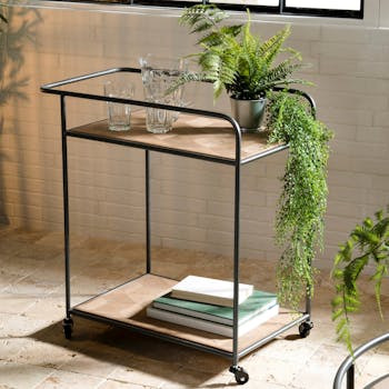 Desserte à roulettes bois de sapin en marqueterie BOSTON