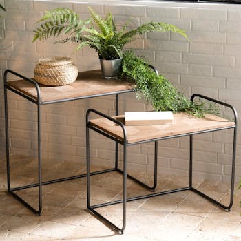 Table gigogne bois de sapin en marqueterie BOSTON (lot de 2)