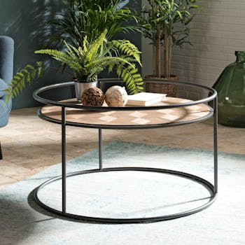 Table basse ronde bois de sapin en marqueterie BOSTON