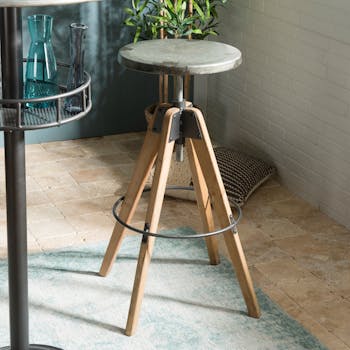 Tabouret de bar bois zinc vieilli BOSTON