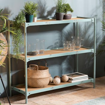 Etagère scandinave bois structure métal vieilli bleu BOSTON