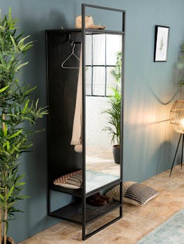 Penderie entrée avec miroir métal noir BOSTON