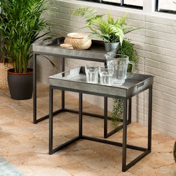 Table gigogne industrielle métal zinc (lot de 2) BOSTON