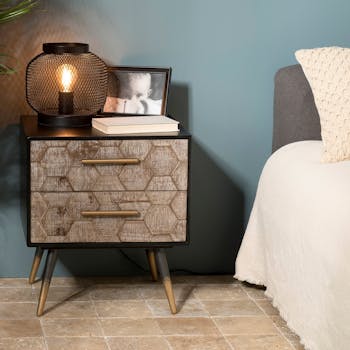 Meuble de chevet 2 tiroirs nid d'abeilles RIGA