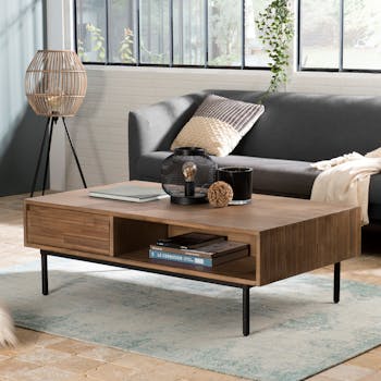 Table basse avec rangement revêtement acacia motif linéaire SYDNEY