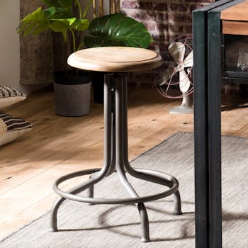 Tabouret industriel bois repose-pieds rond LIVERPOOL