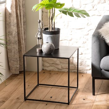 Bout de canapé industriel forme carrée métal noir LIVERPOOL