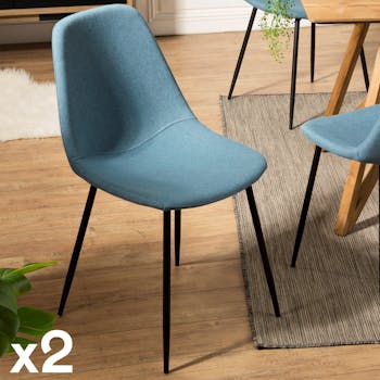Chaise tissu bleu TIM (lot de 2)