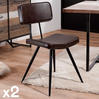 Lot de 2 Chaises Style Vintage en métal et tissu marron 41x59x82cm TIM