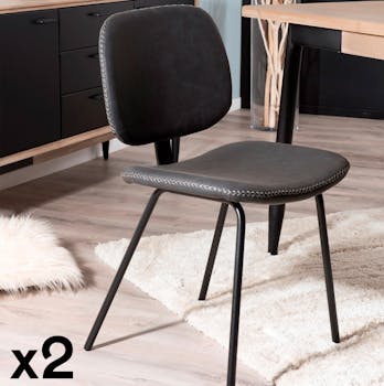 Lot de 2 Chaises en métal et tissu noir 45x53x81cm TIM