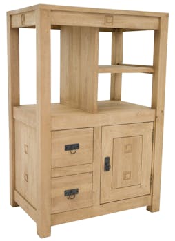 Meuble de rangement / Bibliothèque Hévéa 1 porte, 2 tiroirs, 3 niches 75x50x112cm TESSA