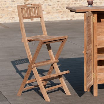 Chaise de bar de jardin en Teck brut massif Pliante SUMMER