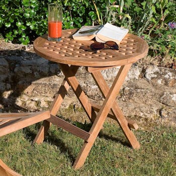 Table d'appoint de jardin en Teck ronde pliante 50cm SUMMER