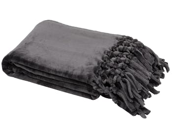 Plaid gris foncé à grosses franges