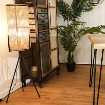 Lampadaire abat-jour rotin H120 cm