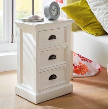 Table de chevet bois blanc 3 tiroirs acajou 40x60cm ROYAN