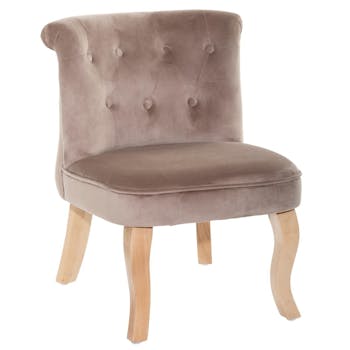 Fauteuil crapaud PM en velours taupe capitonné