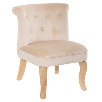 Fauteuil crapaud PM en velours beige capitonné
