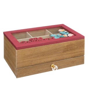 Boite à thé compartimentée rose