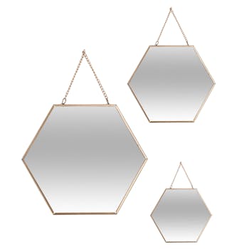 Miroir hexagonal doré avec chaîne (lot de 3)