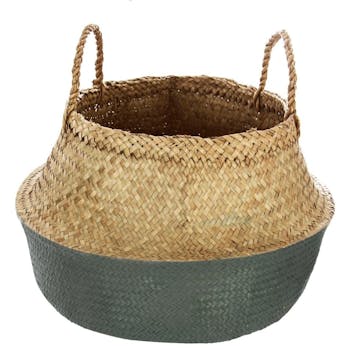 Panier à anses en roseau bicolore tons bleus M1
