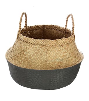 Panier à anses en roseau bicolore tons bleus M2