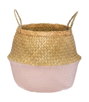 Panier à anses en roseau bicolore tons rose M1