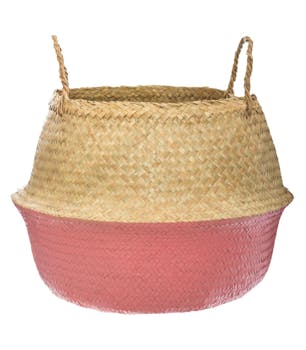 Panier à anses en roseau bicolore tons rose M2