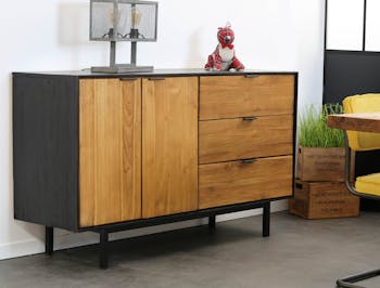 Buffet bois de teck recyclé noir et naturel KANPUR