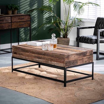Table basse rectangulaire bois recyclé brut PRETORIA