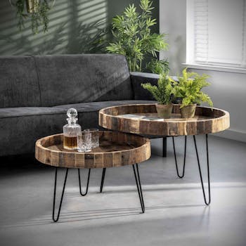 Table basse gigogne bois recyclé brut (2 pièces) PRETORIA
