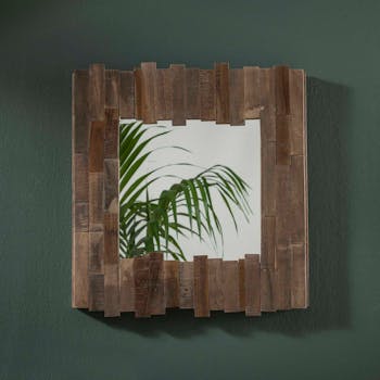 Miroir décoratif dentelé teck recyclé grisé JAVA