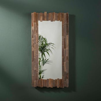 Miroir décoratif vertical dentelé teck recyclé grisé JAVA