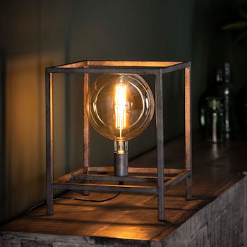 Lampe à poser industrielle cadre sur pieds argent vieilli RALF