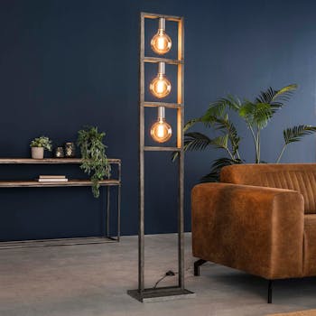 Lampadaire industriel 3 lampes étagées arceau argent vieilli TRIBECA