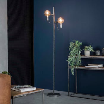 Lampadaire industriel 2 lampes style baladeuses argent vieilli TRIBECA