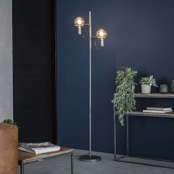 Lampadaire industriel 2 lampes style baladeuses argent vieilli TRIBECA