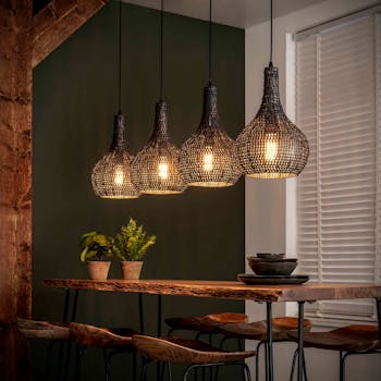 Suspension contemporaine 4 lampes gouttes effet maille TRIBECA