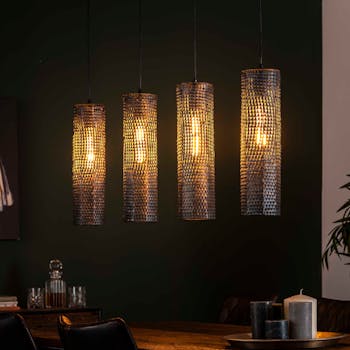 Suspension contemporaine 4 lampes tubes effet maille TRIBECA