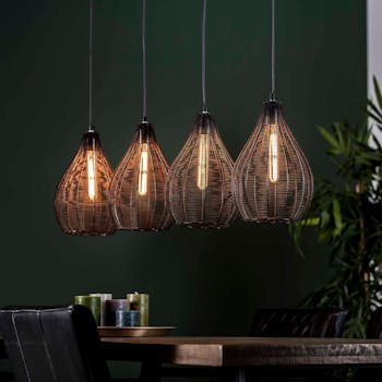 Suspension moderne 4 lampes noires forme poire RALF